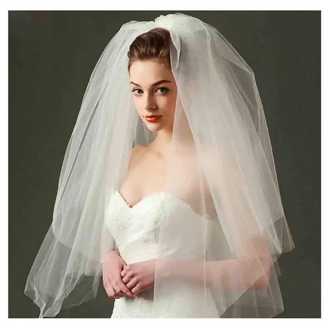 

Women’s Wedding Veil Two Tier Fingertip Raw Edge Veils for wedding Soft Tulle Bubble