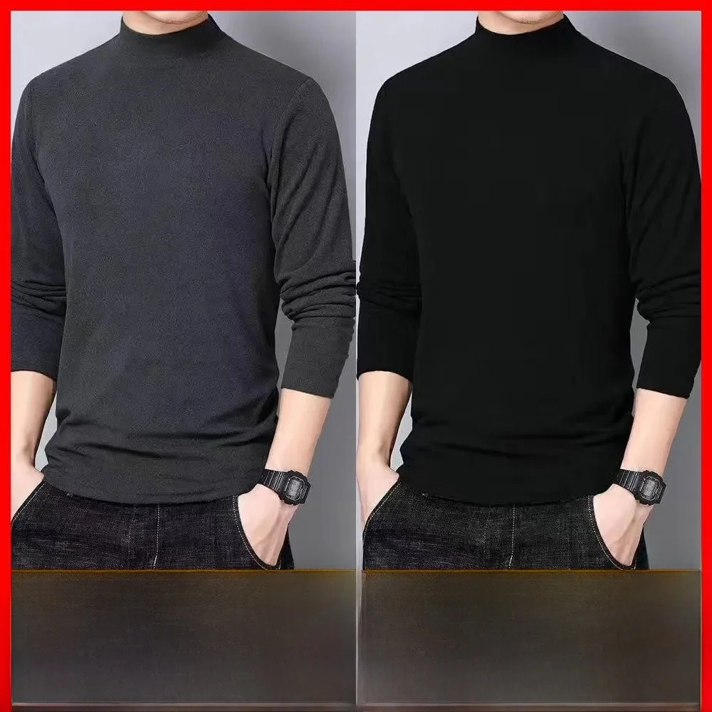 

Thiened Fce f High Collar Men's Thermal irt Korean Sle Warm Base Layer irt for Autumn And Winter Casual Wear