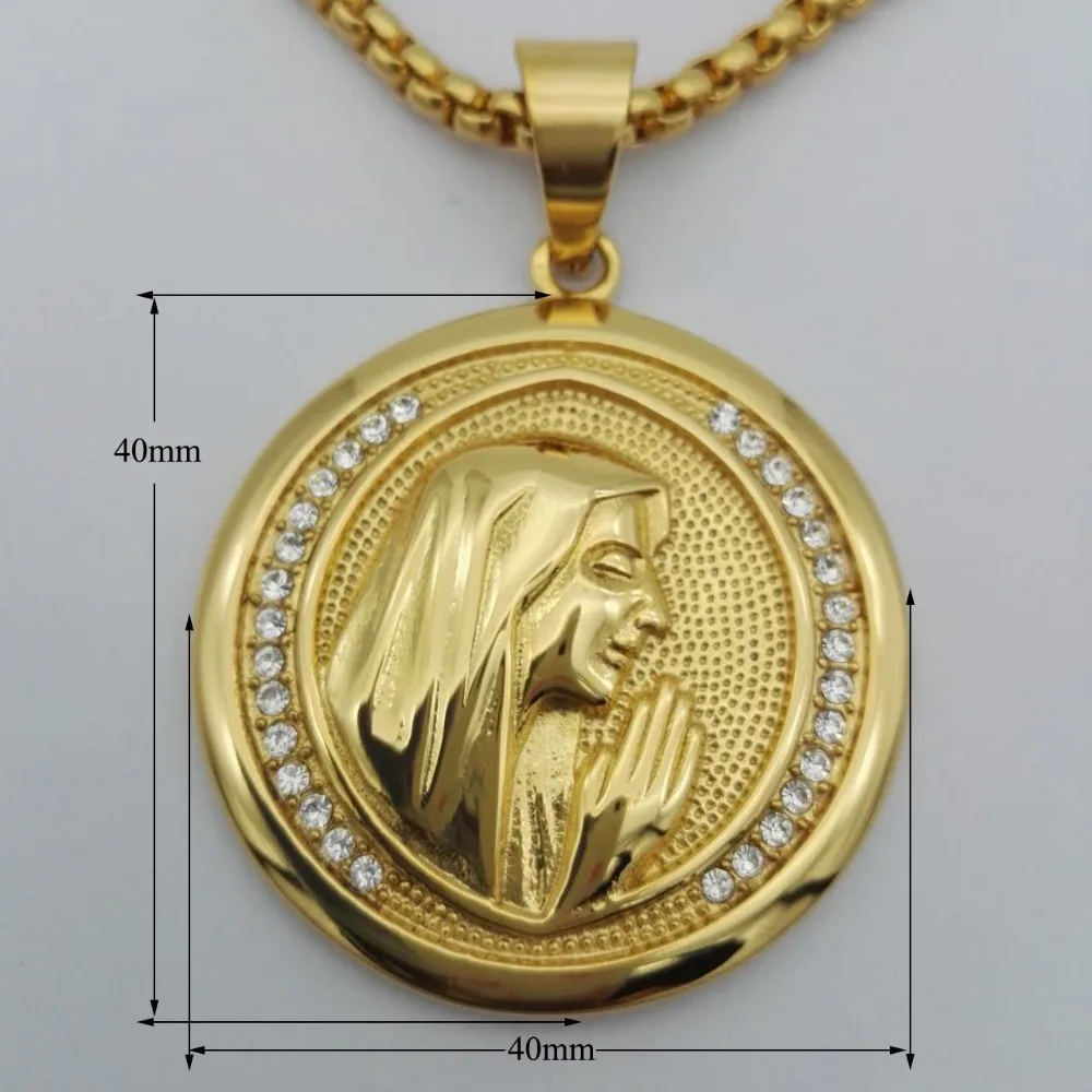 Religious Virgin Mary Women Jewelry Necklace Gold Color Stainless Steel Madonna Pendant Necklaces For Woman Dropshipping XL1031