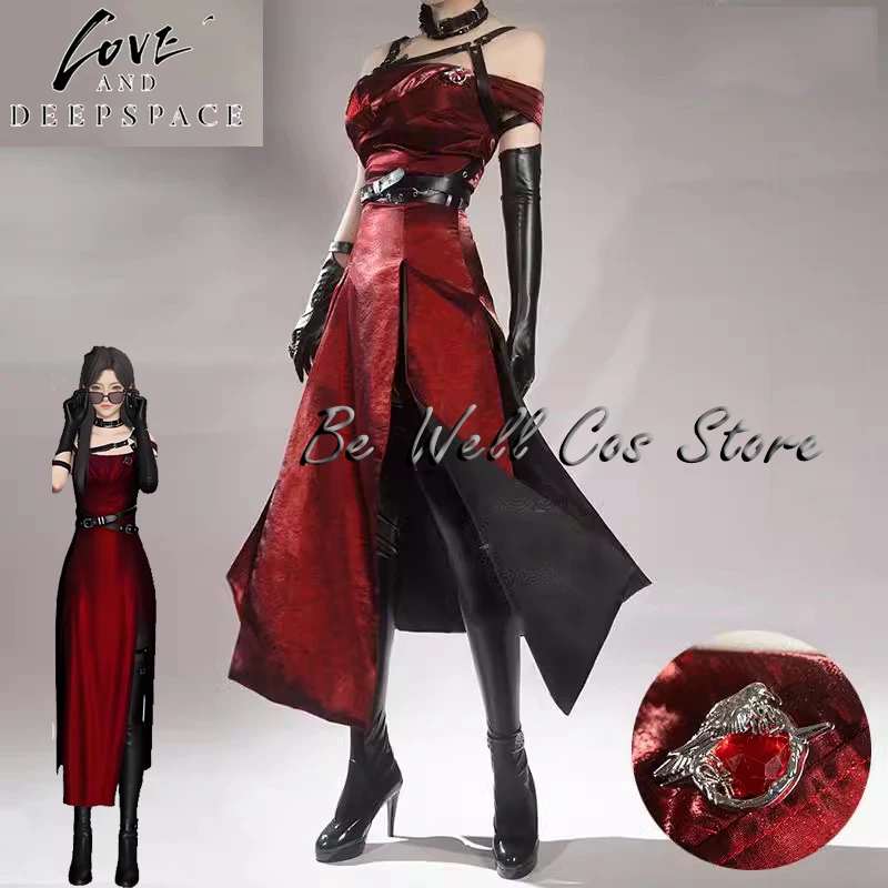 

Love and Deepspace Heroines Cosplay Costume Red Dress Enchanting Veil Uniform Sylus Relentless For Women Girls Halloween Party