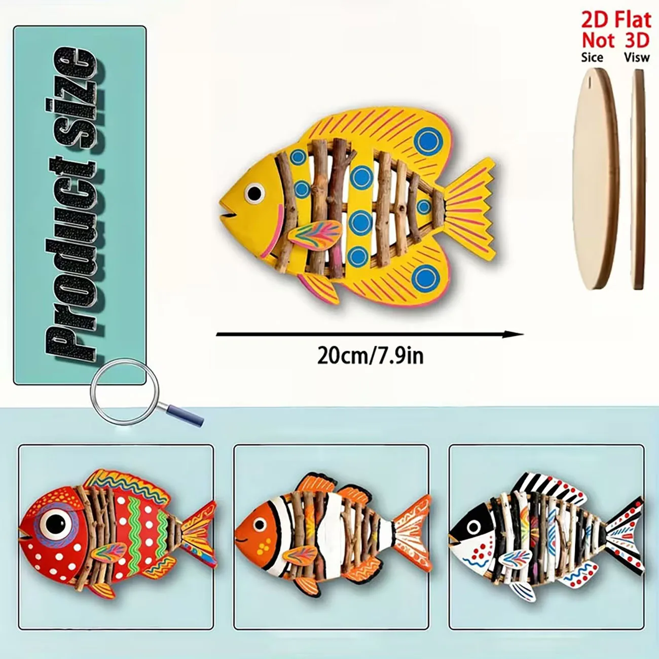 4 Pcs 2D Flat Wooden Fish Wall Decor Driftwood Style Fish Wall Art With Nano Tape No Drilling Coastal Indoor Decoration