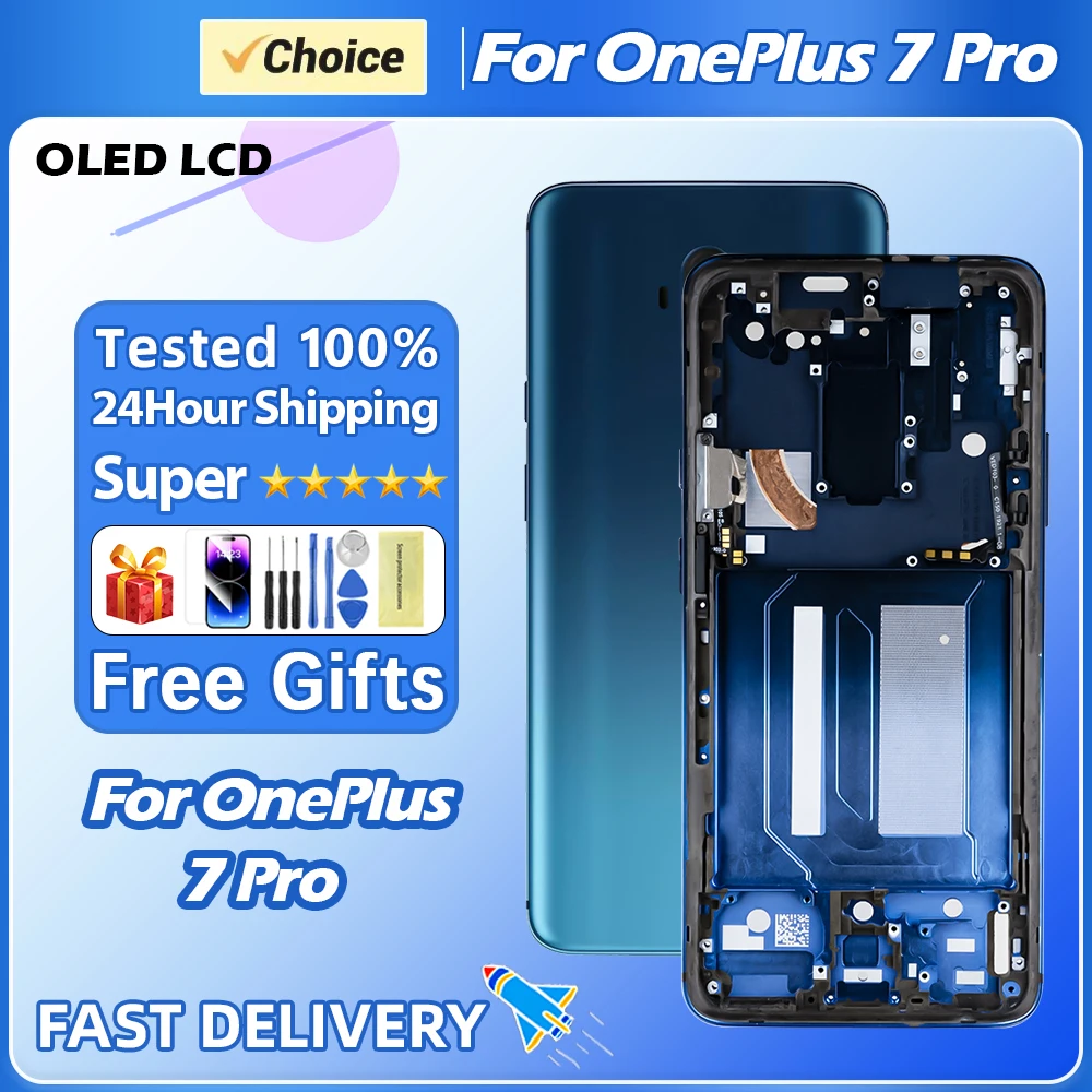 100% Tested New LCD Display With Frame For Oneplus 7Pro LCD Display Touch Screen Digitizer Assembly Replaceable For 1+7 Pro LCD