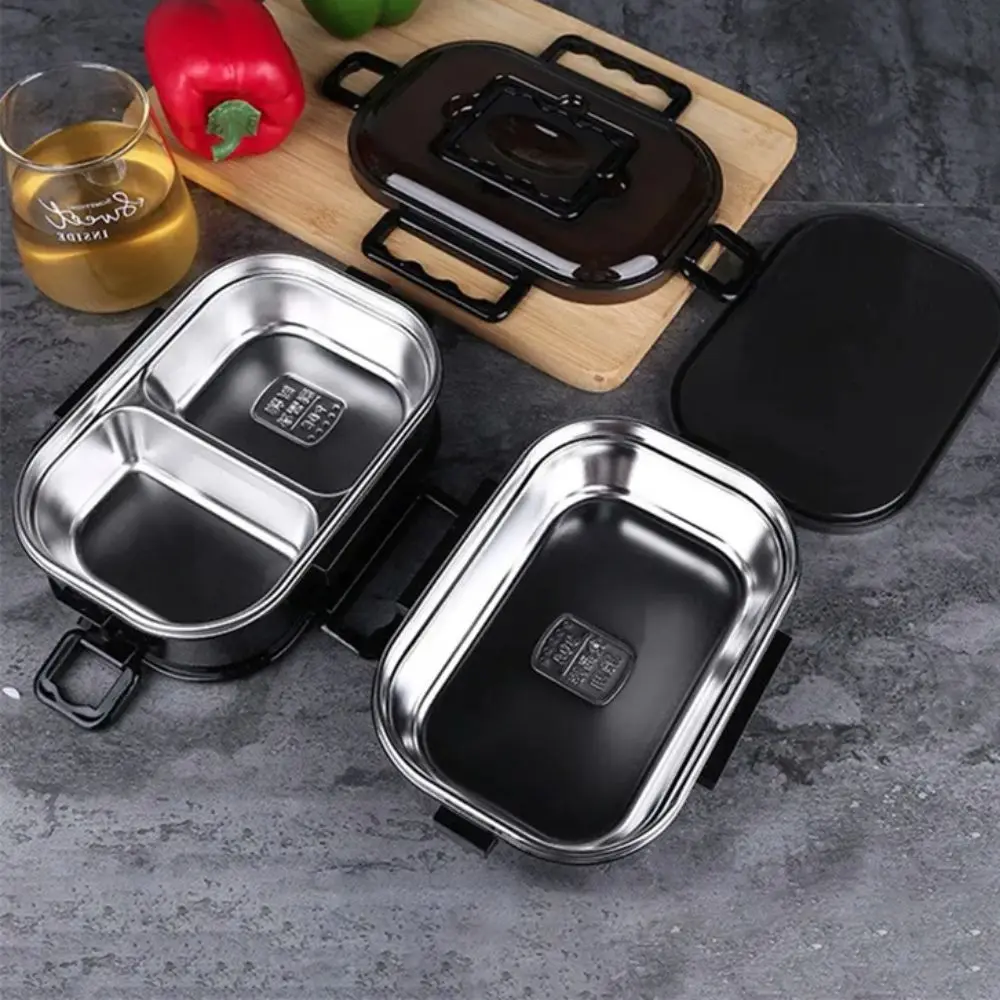 

Double Layer Stainless Steel Lunch Box Leakproof 1200ml Insulated Food Container Compartment Rectangular Large Capacity Food Box