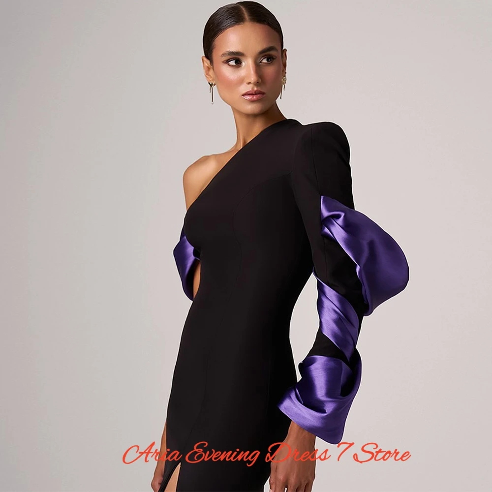 Vestidos de noche personalizados de un hombro de sirena de Jersey simple Vestidos de fiesta de manga larga delicados Vestidos de novia con abertura frontal sexy