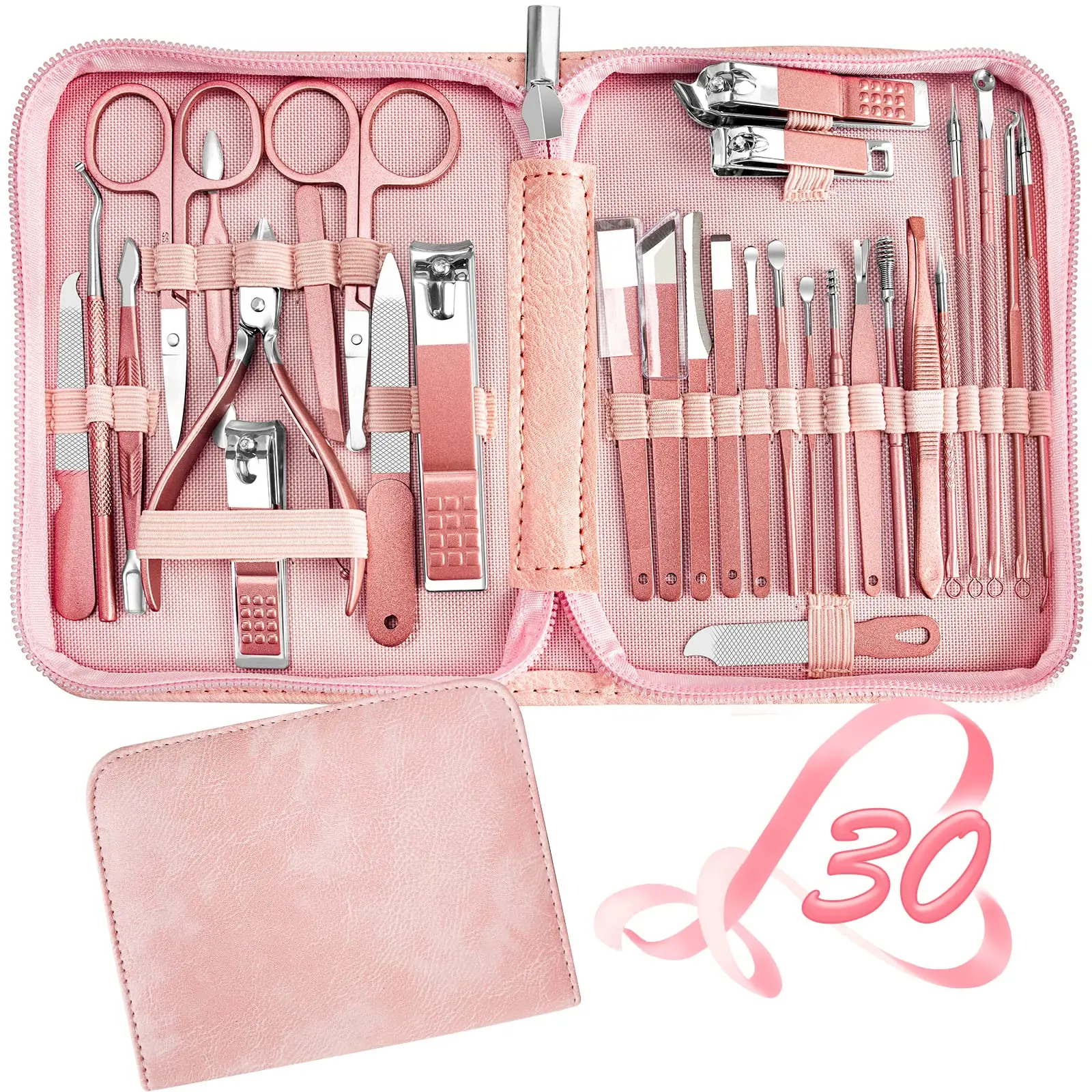 

30pcs Manicure Tool Set, Cuticle Nippers And Cutter Kit, Professional Pedicure Kit, Nail Art Tools, Stainless Steel Grooming Kit