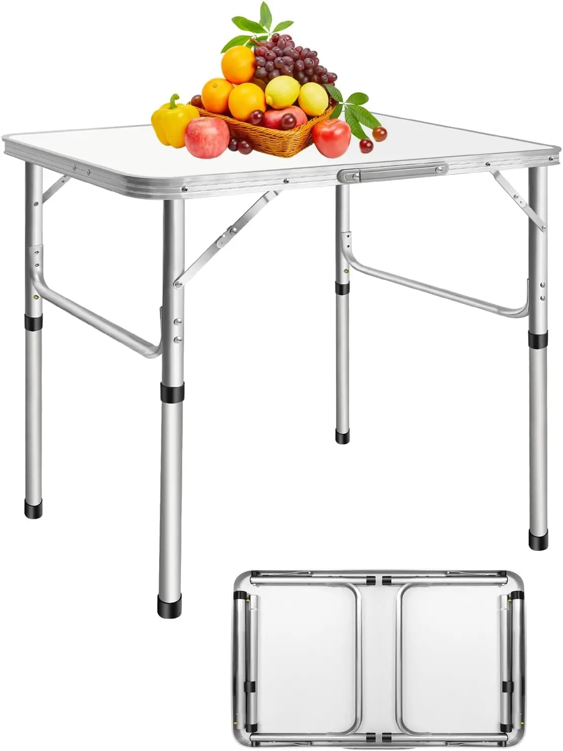 Portable Adjustable Aluminium Alloy Folding Table,2.5FT Foldable Table Lightweight Card Table Patio Backyard Party 75x55x33/70cm