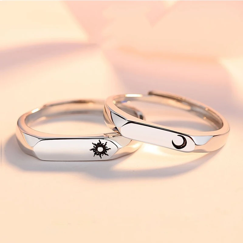 [In Spot]2 Pcs Sun Moon Matching Couple Rings Set for Women Simple Romantic Open Adjustable Ring Friendship Lover Jewelry Gift