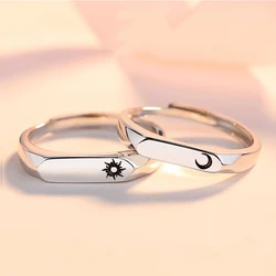 [In Spot]2 Pcs Sun Moon Matching Couple Rings Set for Women Simple Romantic Open Adjustable Ring Friendship Lover Jewelry Gift