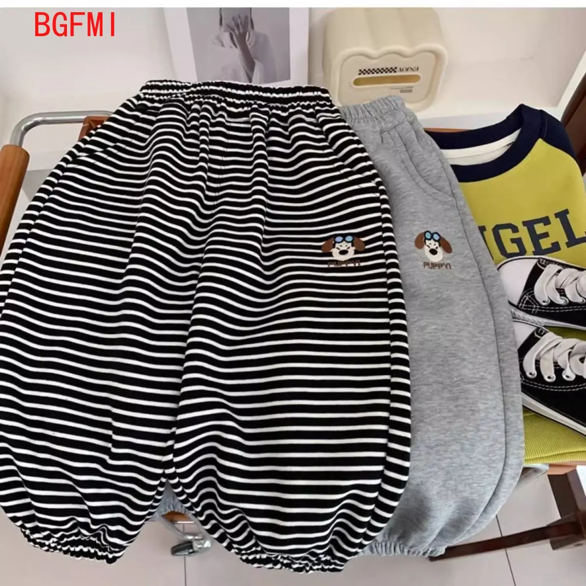 Boys Striped Sweatpants Spring Autumn Costume Infant Bottoms 2026 Children's Loose Sports Pants Soft Casual Grey Trousers 1-10Y
