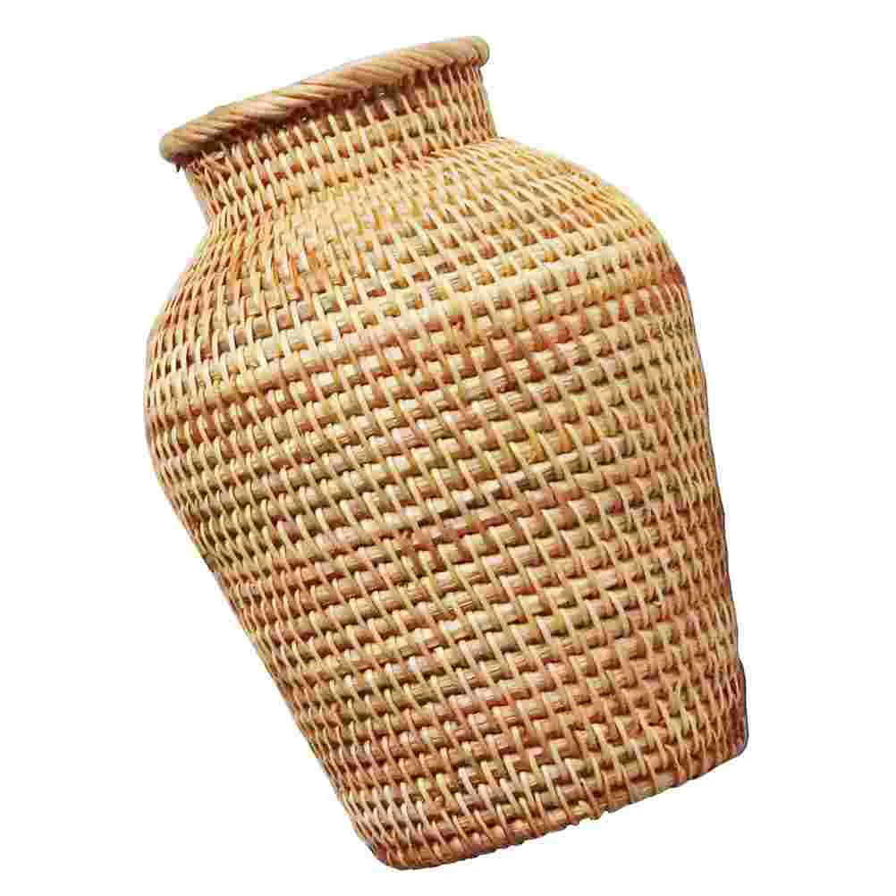 

Rattan Vase Wicker Flower Basket Rustic Vintage Decor House Plants Home Desktop Woven Dry Container Large Office