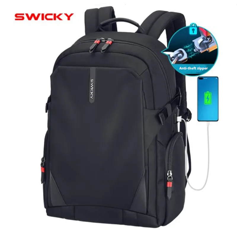 SWICKY male Multifunction USB charging fashion business casual travel anti-theft waterproof 15.6 inch Laptop tablet men backpack