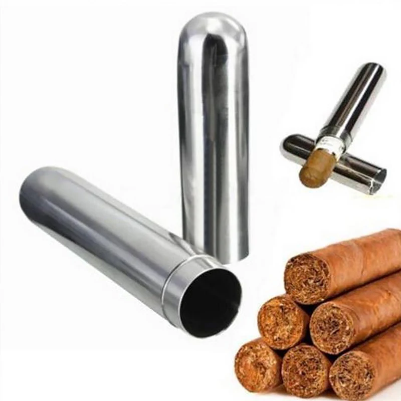 17cm Stainless Steel Cigar Tube Case Cigarettes Holder Container Portable Cigar Storage Tube