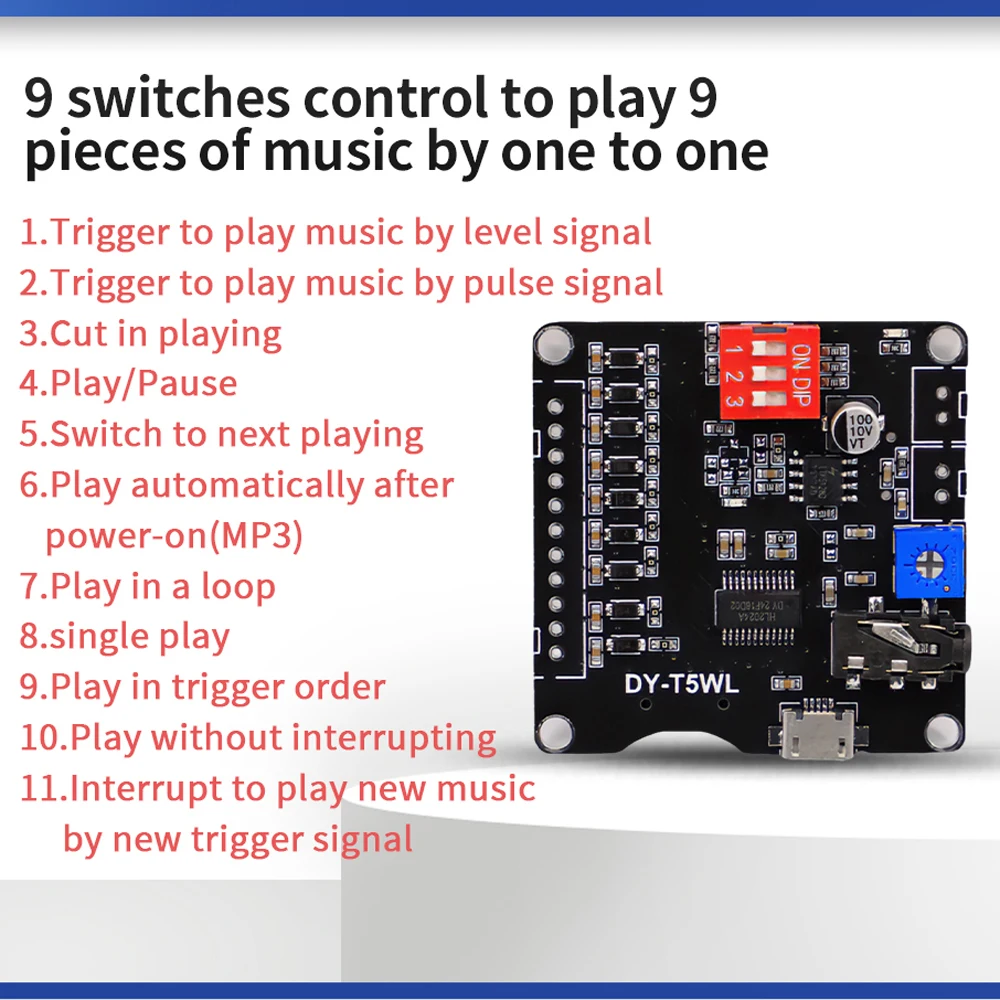 5W MP3 Player Sound Module Voice Playback Board 9CH Control Audio Player Module Memory Card U-Disk Audio Player Module