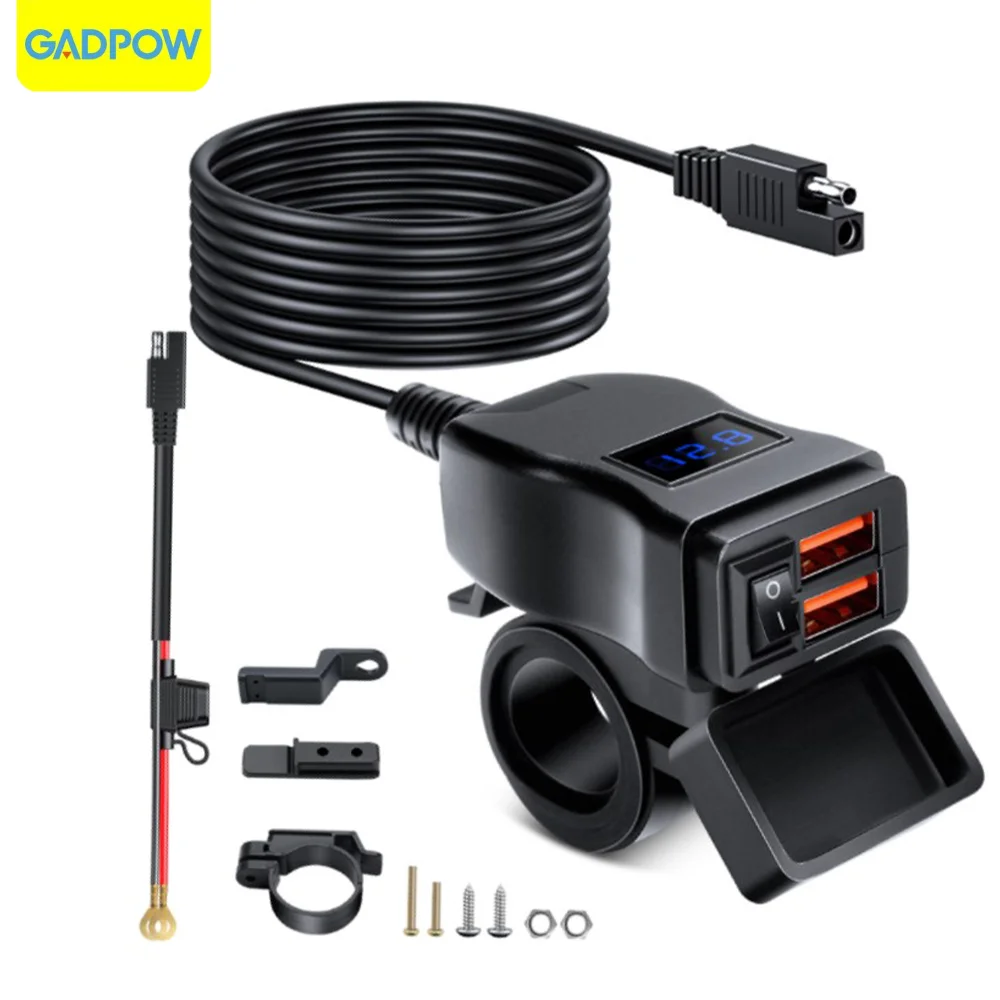 

Gadpow Motorcycle Mobile Phone Charger, Waterproof and Dustproof Black Intelligent Fast Charging, with Voltage Display