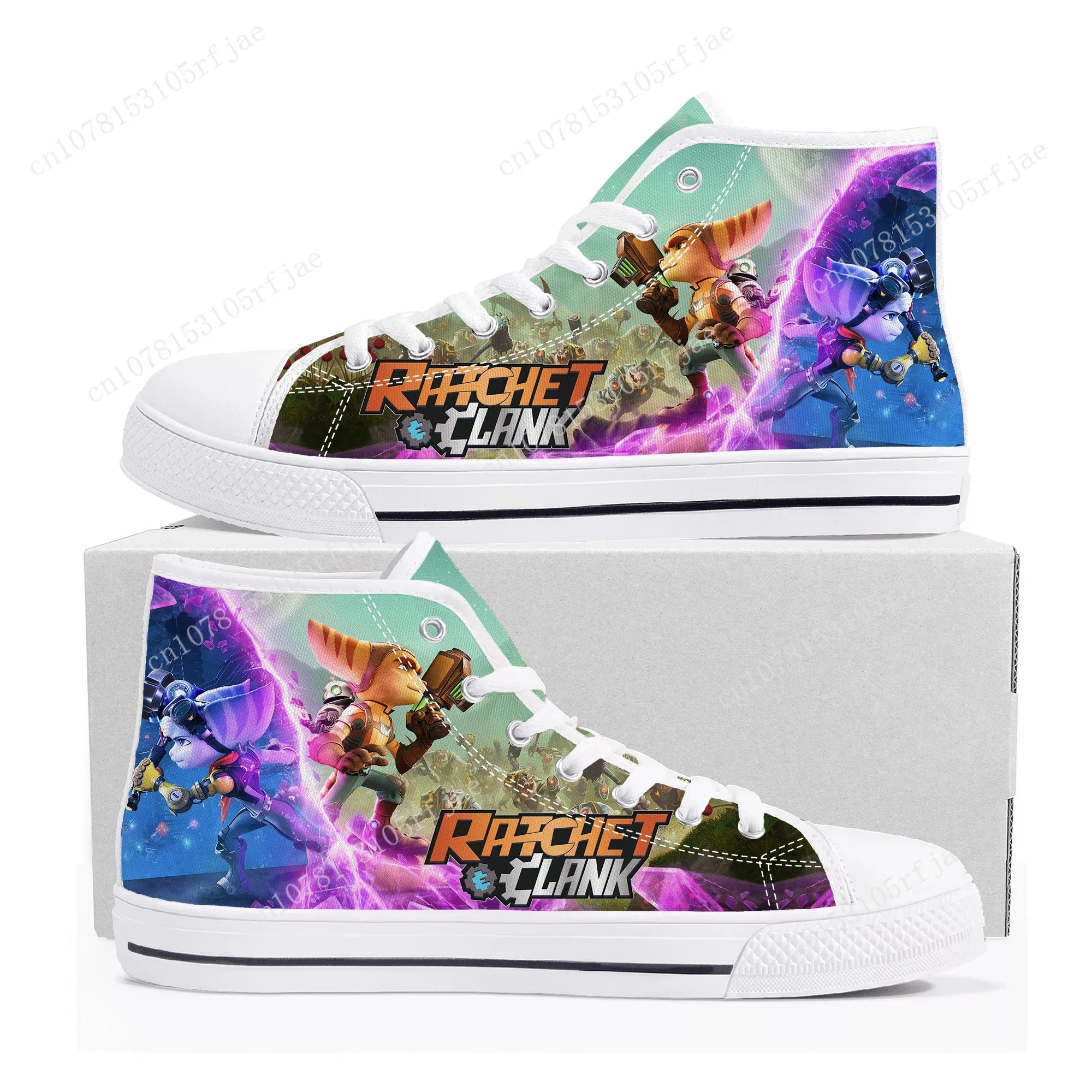 Ratchet & Clank Rift Apart High Top Sneakers Cartoon Game Men Women High Quality Canvas Shoes Casual Fashion Tailor Made Sneaker