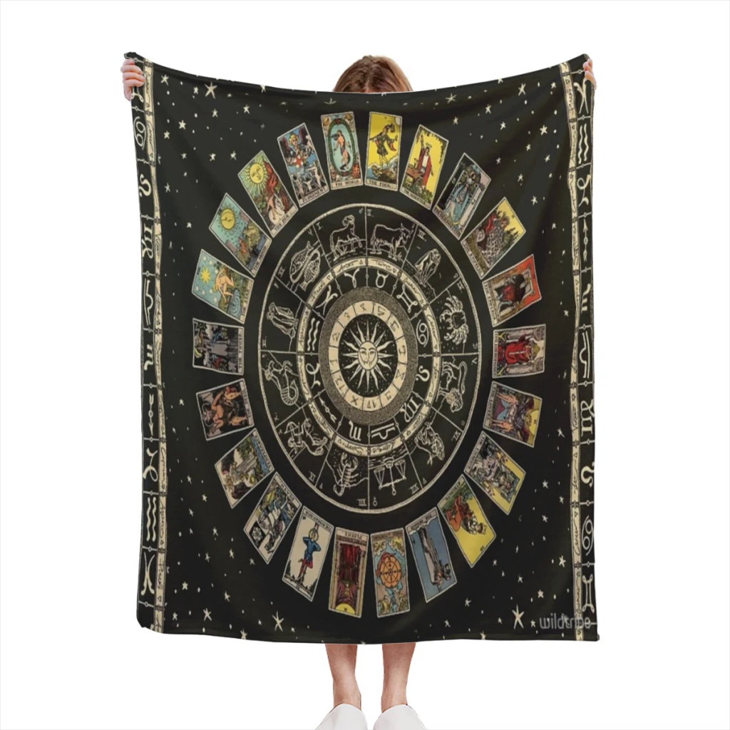 

Wheel of the Zodiac Astrology Chart and the Major Arcana Tarot Thin Blanket Fluffy Soft Bedroom Decor Sofa Blankets Comforter