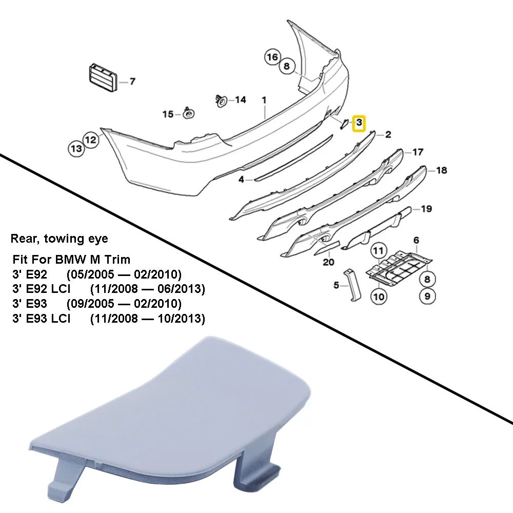 For BMW E92 E93 3-Series M-SPORT Rear Bumper Tow Hook Eye Cover Flap Cap