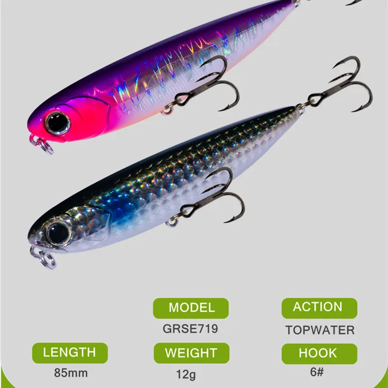 GRS New 85mm 12g Topwater Pencil Bait Floating Stickbait Walk The Dog Fishing Lure Bass Trout Wobblers Isca Artificial Pesca