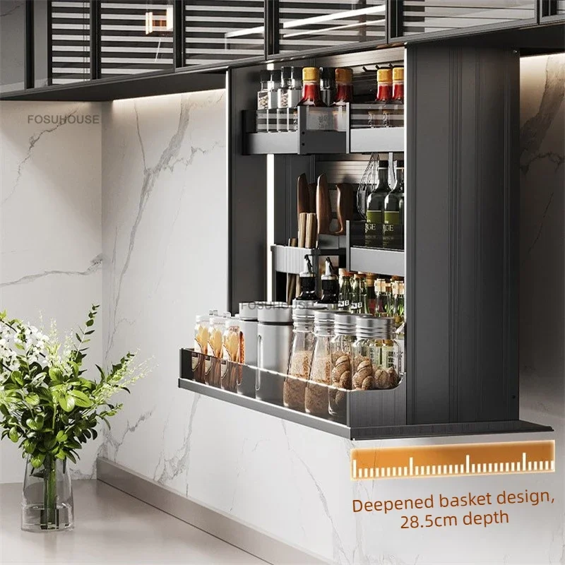 Simple Storage Cabinet Basket Vertical Lift Pull-out Basket for Kitchen Cabinets Electric Smart Storage Basket for Condiments