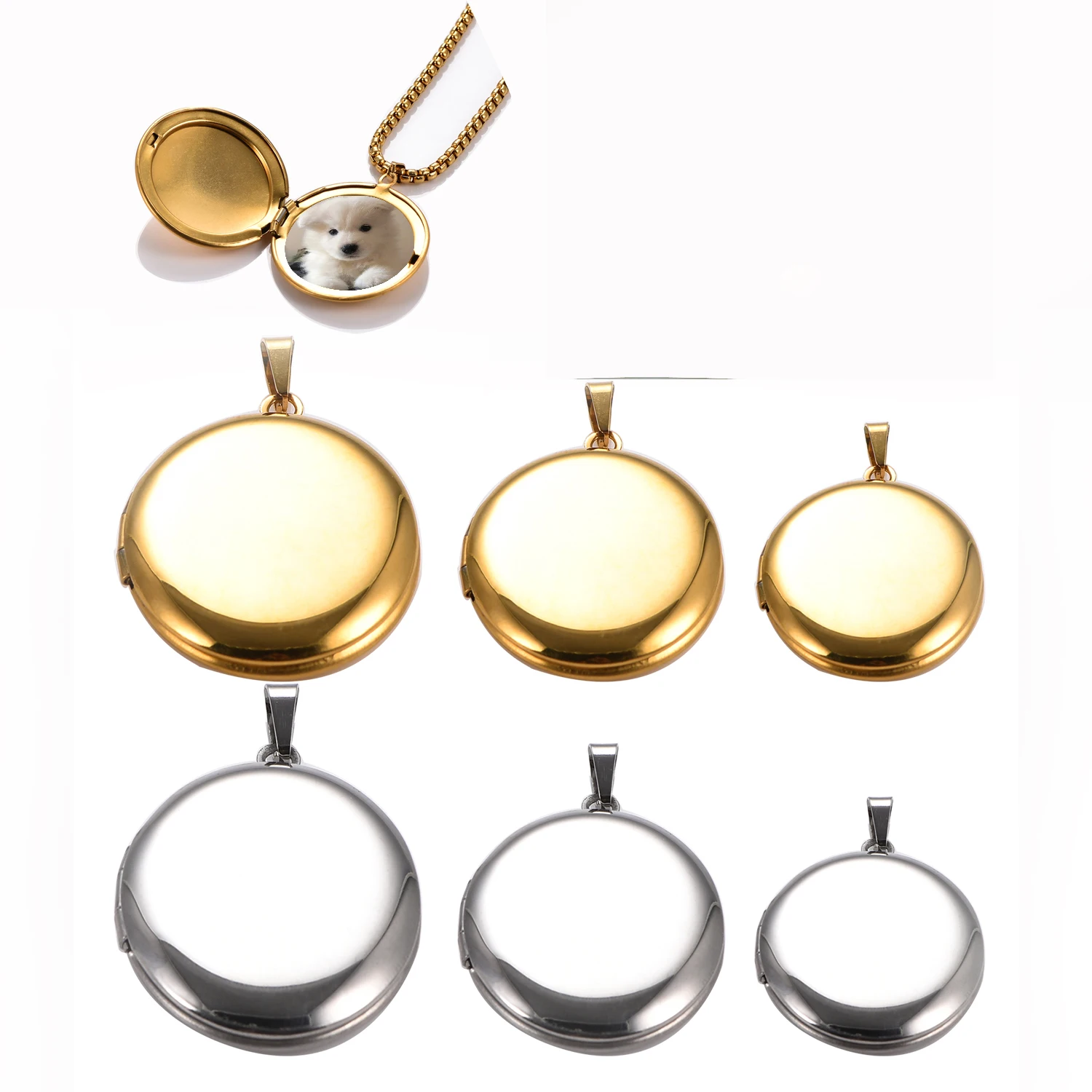 Collar con colgante de foto de acero inoxidable de alto pulido, medallón con imágenes de mascotas, joyería de memoria, regalo, color plateado/dorado