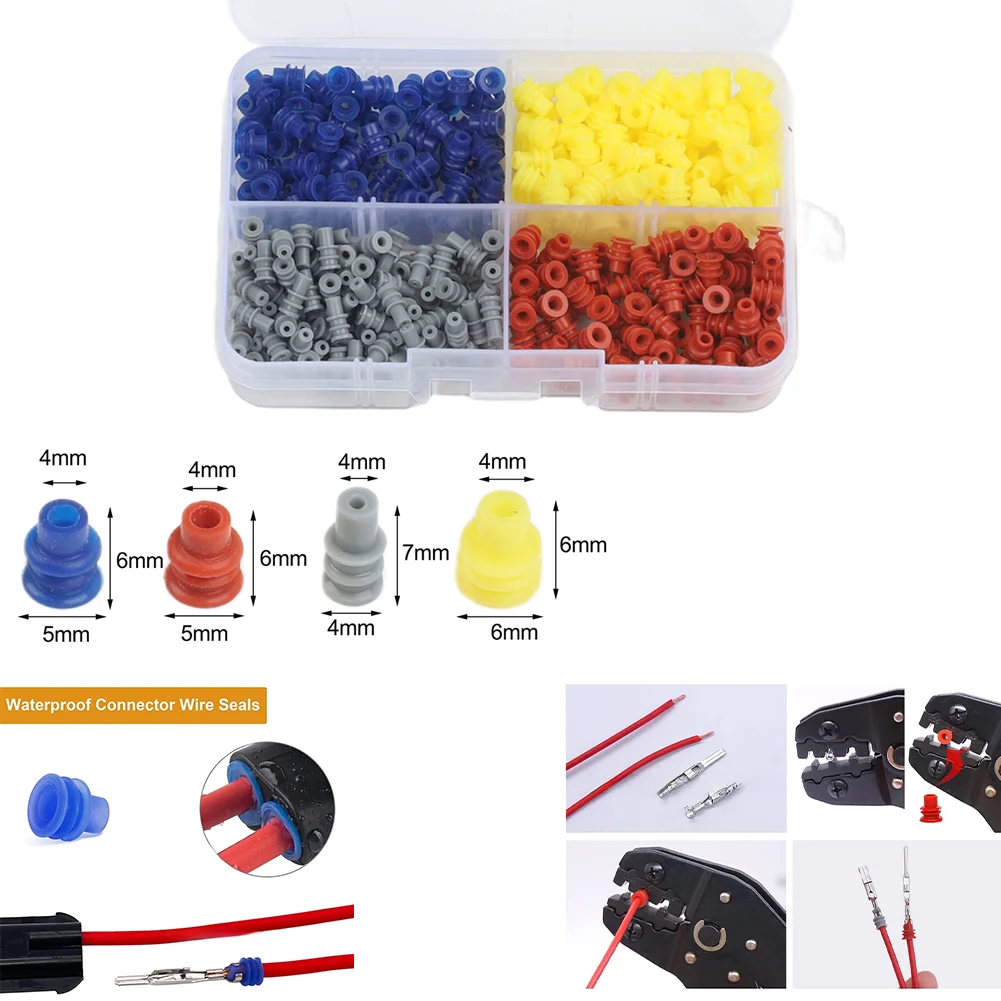 400PCS Auto Connector Rubber Seal Silicone Cable Wire Seals Waterproof Dust For Proof Kit Wire Connectors