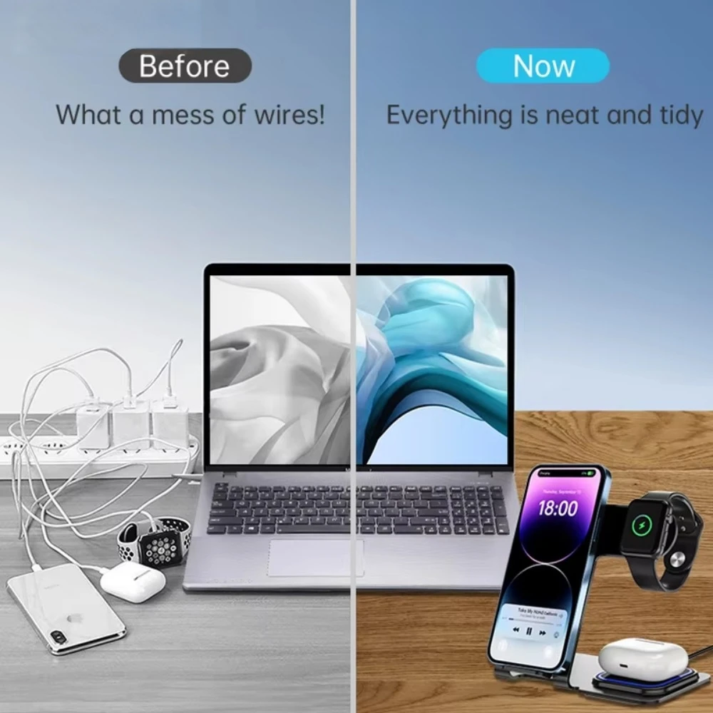

15W Multi-Function Wireless Charging Stand for Mobile Phones Watches & Earphones 3 in 1 Solution