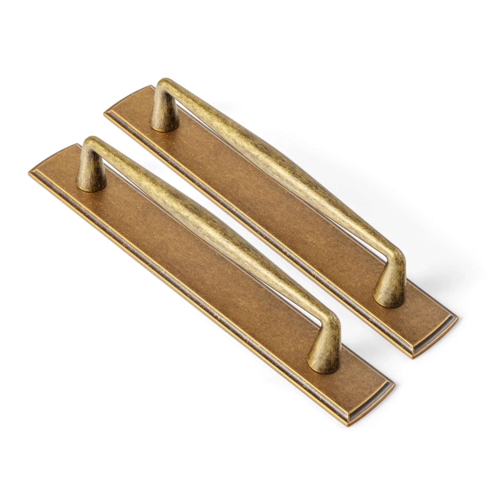 Antique Brass Zinc Alloy Cabinet Handle with Backplate - 5''(128mm) Hole Center Cabinet Pull Hardware for Bedroom, Kitchen, 2 Pack