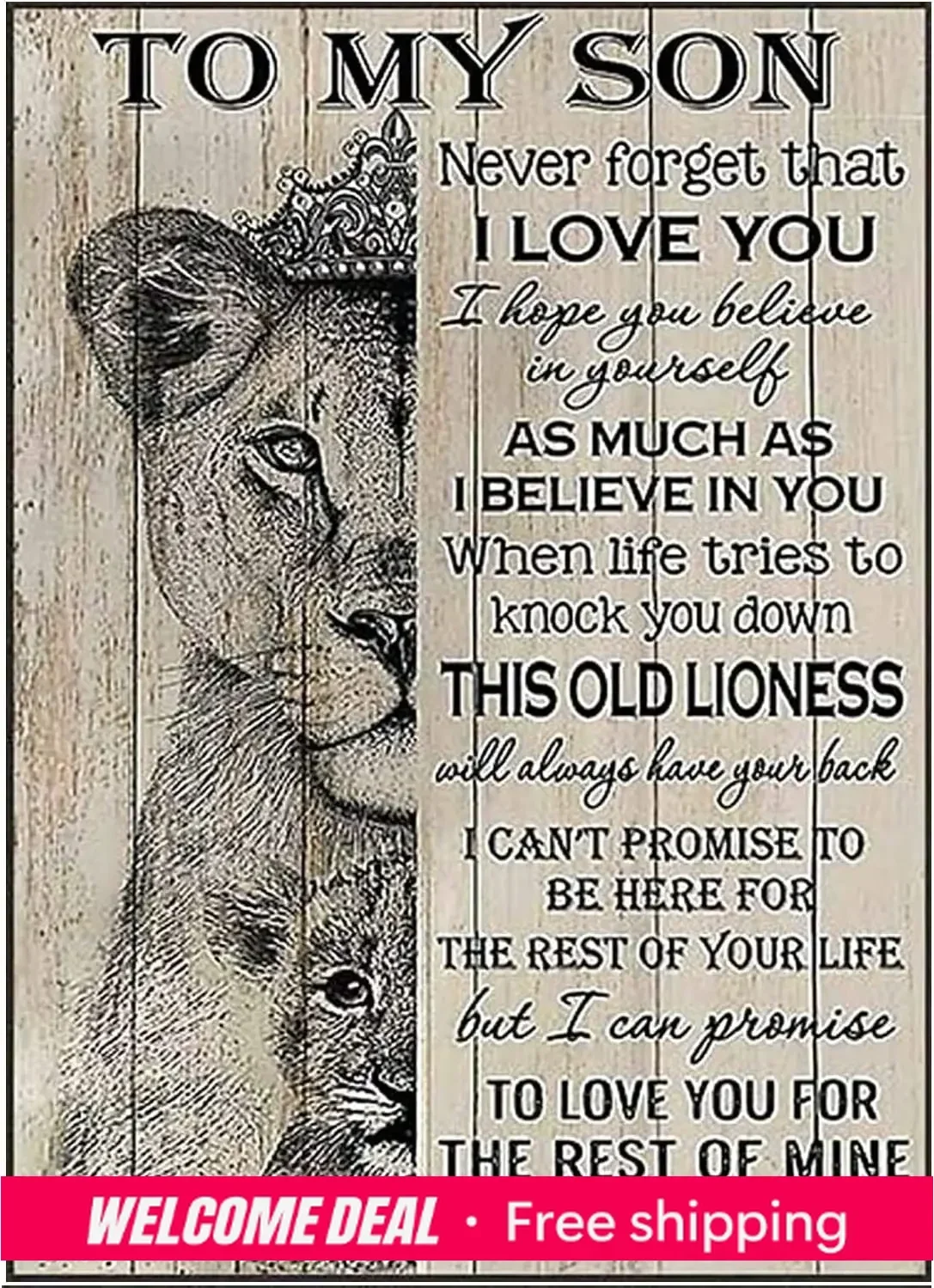 Metallschilder: Metallschild „Löwe zu meinem Sohn – Liebe deine Mama“, Wandkunstdruck, Schild über Familie, Schilderdruck, „Mama liebt Sohn“-Schild