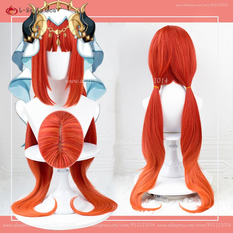 Game  Sumeru Nilou Cosplay Wig 95cm Red Cosplay Anime Wig Props Nilou Heat Resistant Halloween Party Wig + Wig Cap