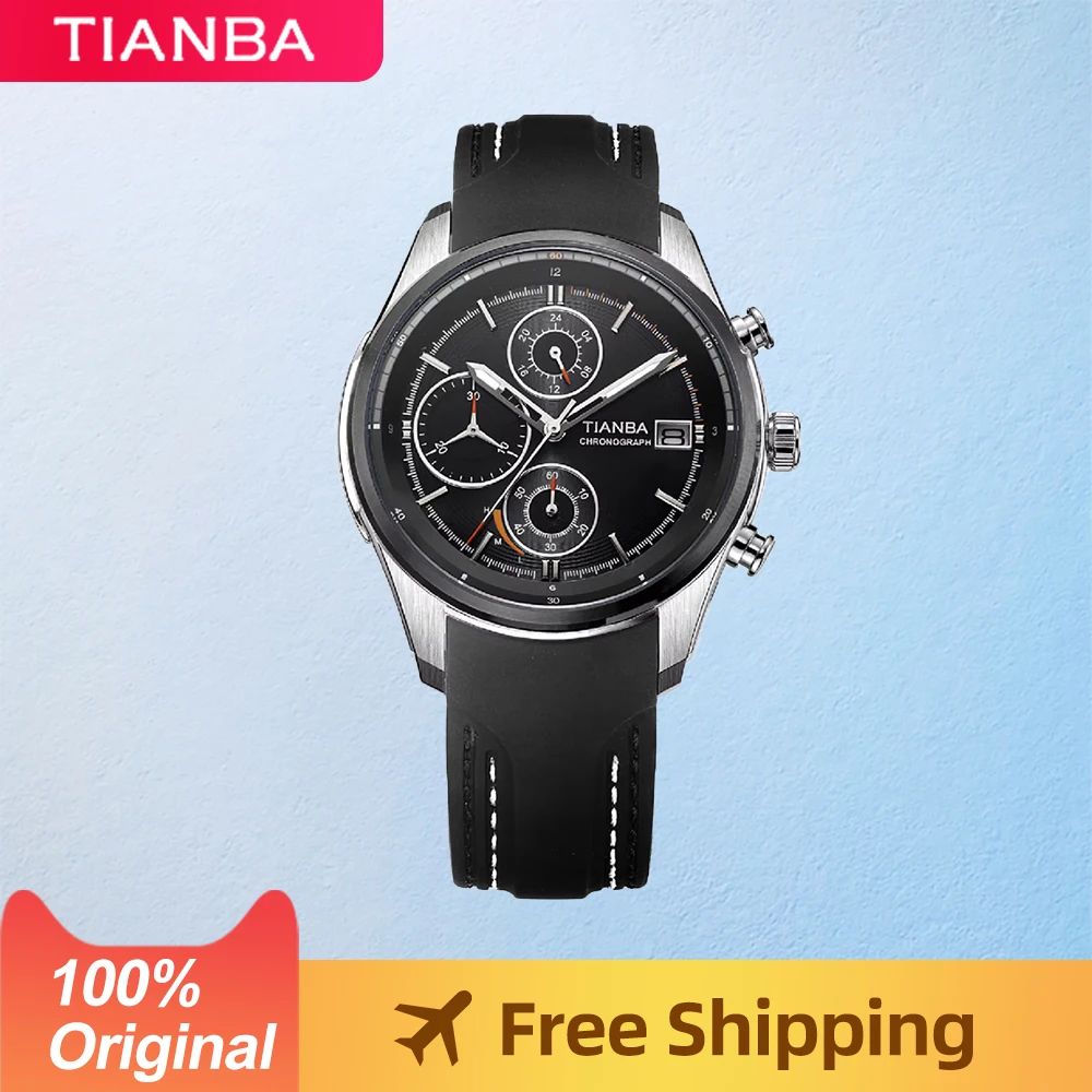 TIANBA Original Eco-Driver Solar Quartz Movement Waterproof Men's Watch Luminous Calendar Display Stainless Steel Band  9002