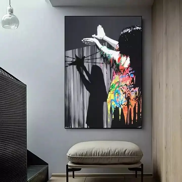 New Banksy Graffiti Art Girl Hand Posture Stroke Bird Flying Canvas Print Painting Posters Wall Picture