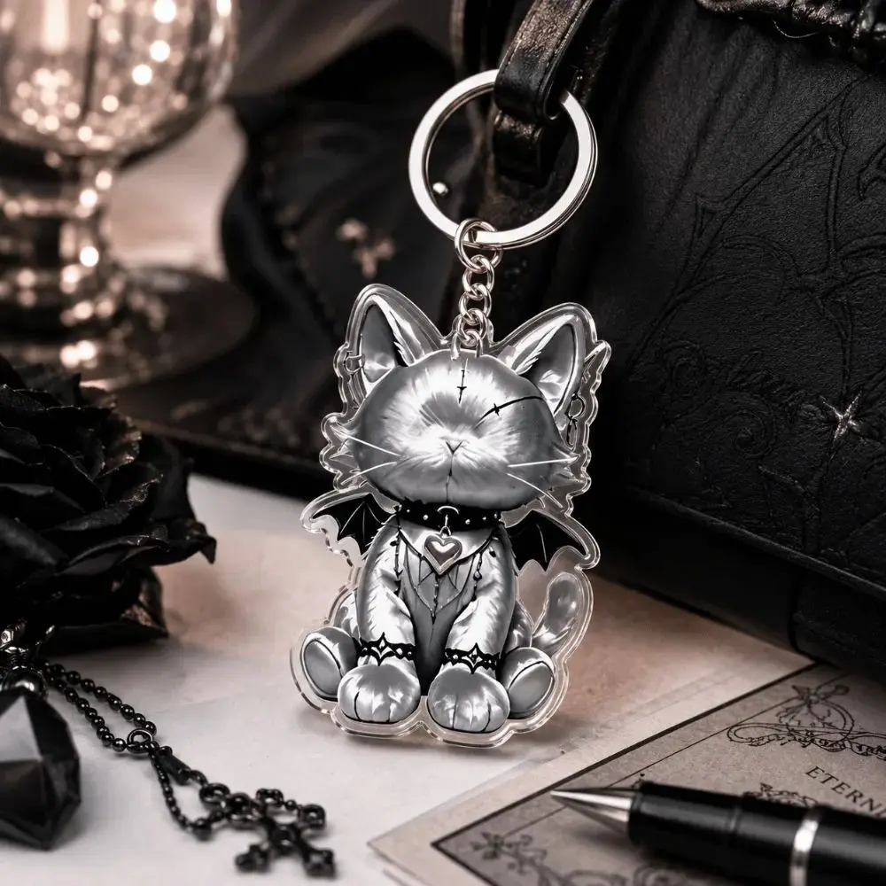 2D Flat Design Acrylic Keychain Wounded Cat Style Acrylic Material Kitten Pendant Spooky Design Y2K Style Animal Pendant