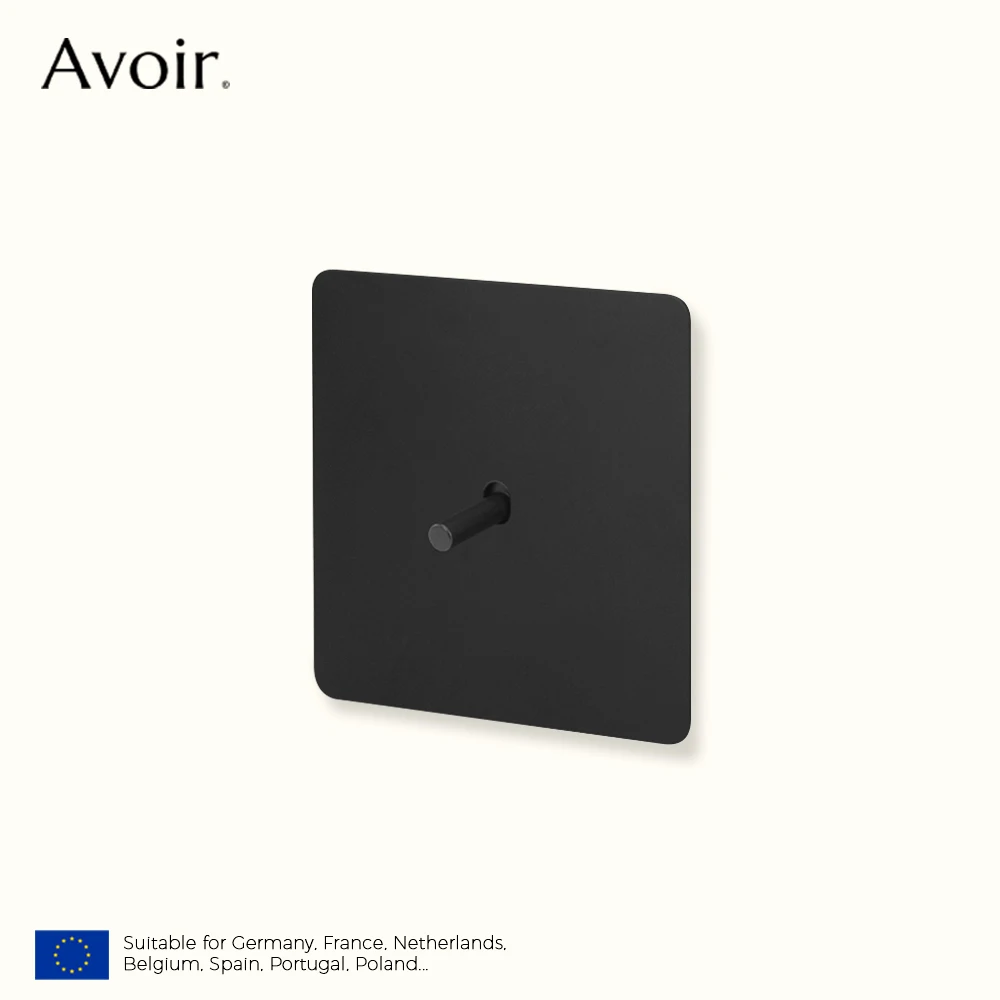 Avoir Wall Toggle Switch 2Way Black Matte Dimmer Stainless Steel Panel Power Socket EU FR Type C Charger Port Plug Outlet 86Type