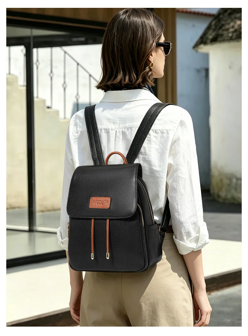 Aidanni Minimalistischer Stil Schwarzer Rucksack aus Vollnarbenleder für Damen, 2026 Neue Mode Lässige Reisetasche – Detail 2