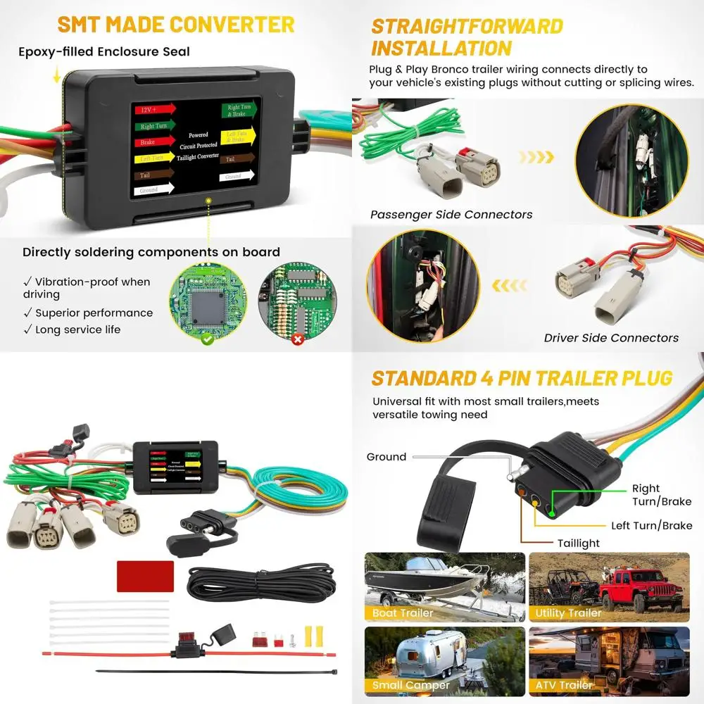 

2021-2024 Ford Bronco LED Tail Light Trailer Wiring Harness with Flat Tow Hitch Connector