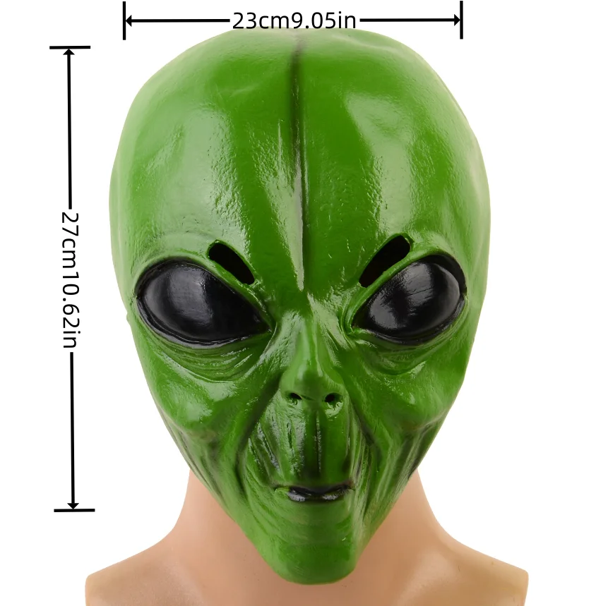 1pc realistic latex green alien head mask, Halloween, Christmas holiday decorations, bar shows, rave party performance costume a