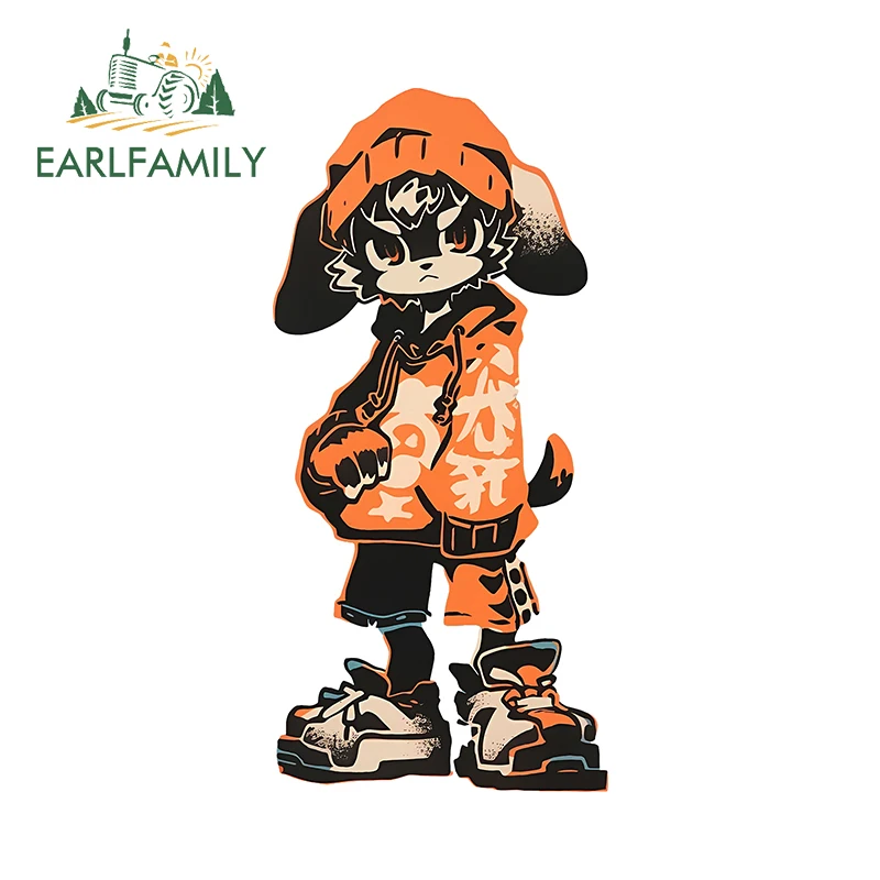 EARLFAMILY Amusing Furry Car Stickers Adorable Dog Boy Graffiti Design Decals Amusing Motorcycle Car Refrigerators Decoration