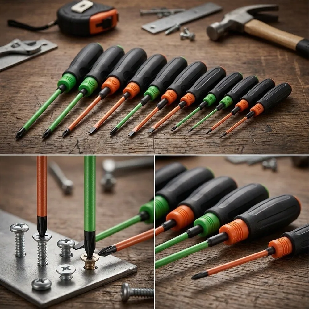 12-Piece For S2 Steel Screwdriver Set with Magnetic Tips Locking Cap and Textured Triangular Handle for High-Intensity Job Sites