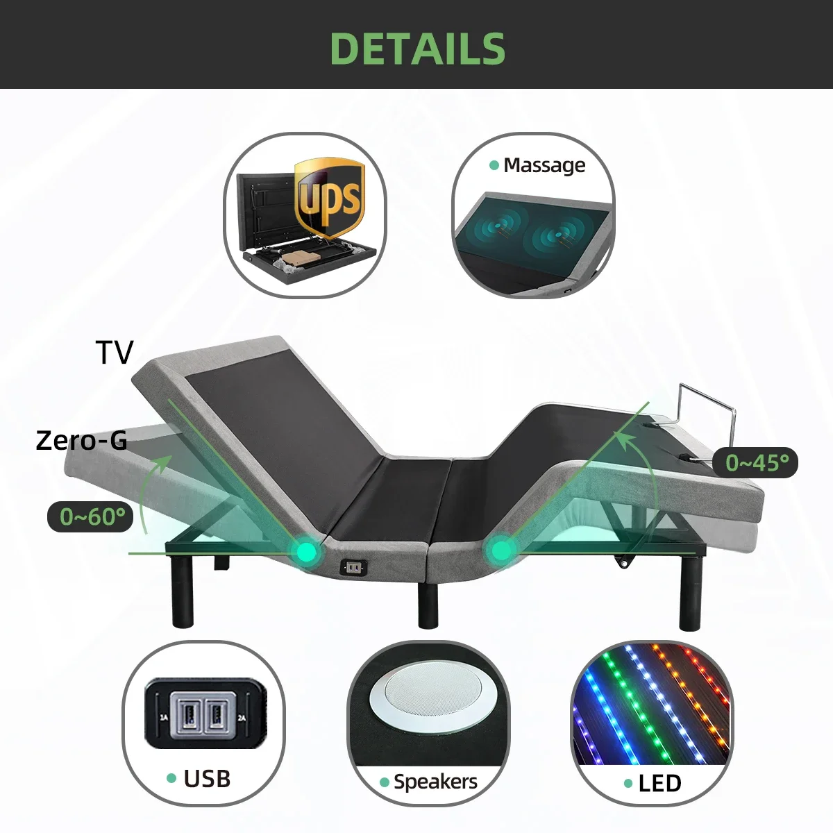 luxury adjustable king bed set for bed room Latest Bedroom Furniture sets split size USB massage bed & table