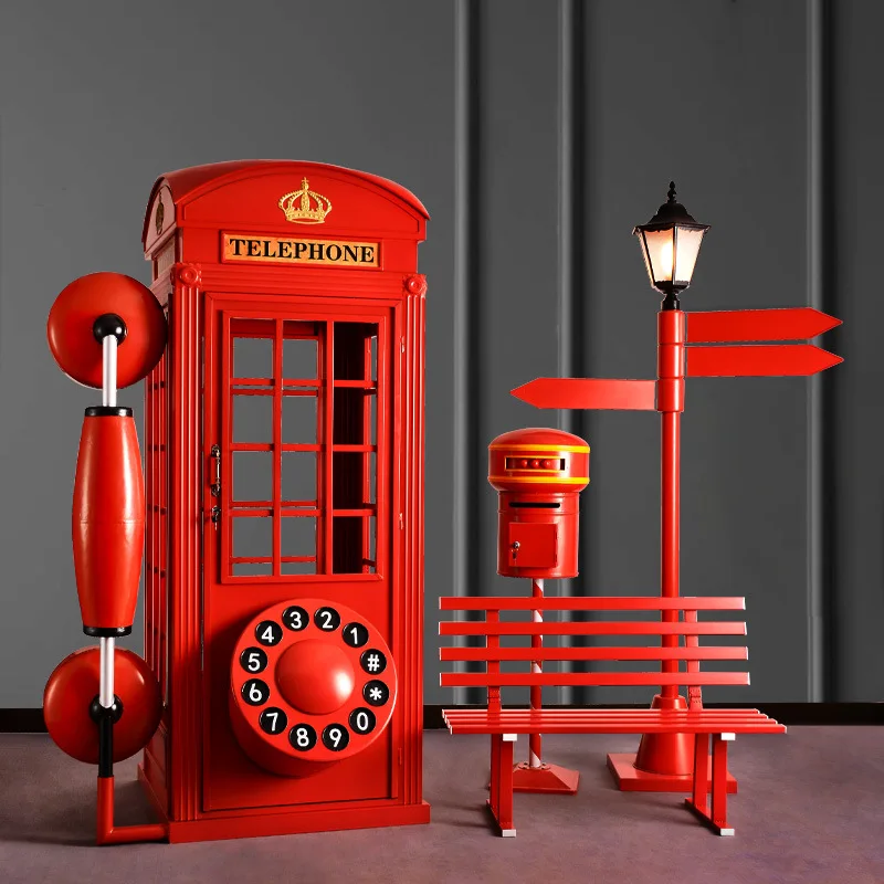 Retro wrought iron large Internet celebrity phone booth set mailbox, model creative ornament