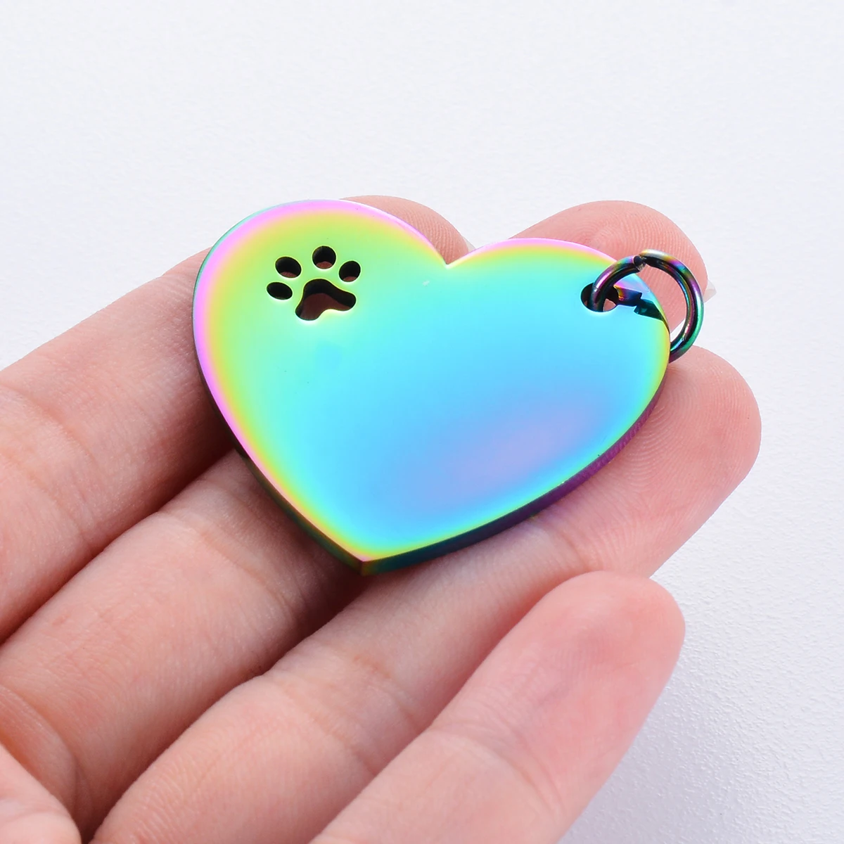 8Pcs Heart Hollow Paw Tag Stainless Steel Mirror Polished Metal Blank Pendants DIY Jewelry Making Necklace Wholesale ﻿