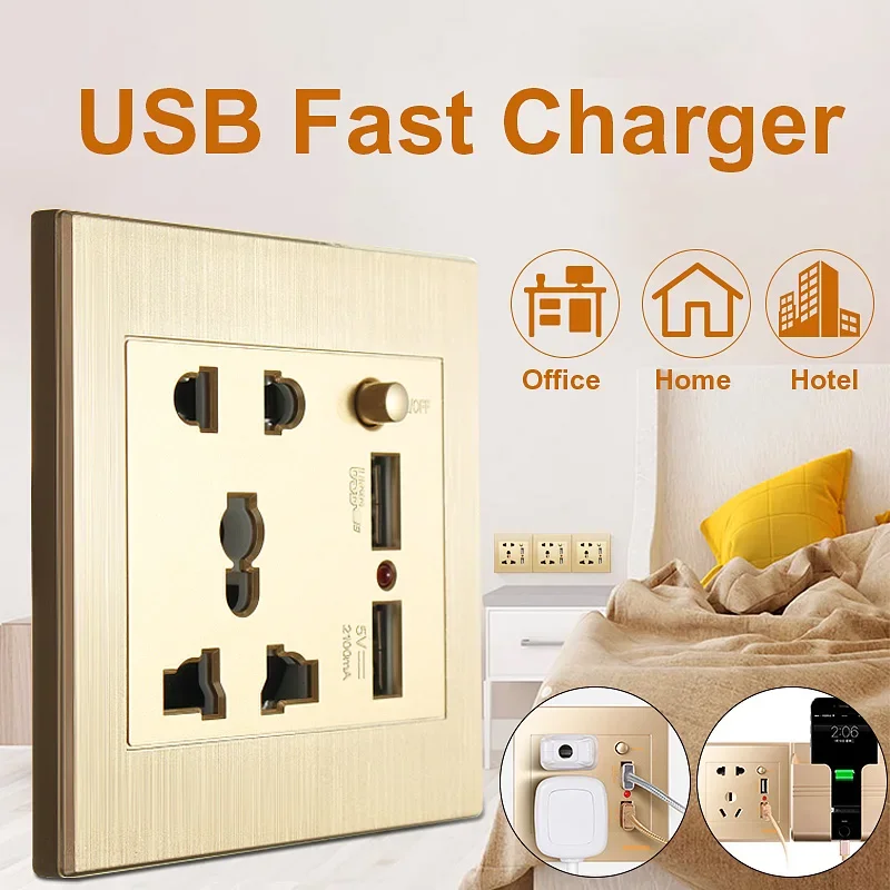 مقبس الحائط لوحة مخرج كهربائي USB مقبس الحائط مقبس USB الولايات المتحدة/المملكة المتحدة/الاتحاد الأوروبي التوصيل