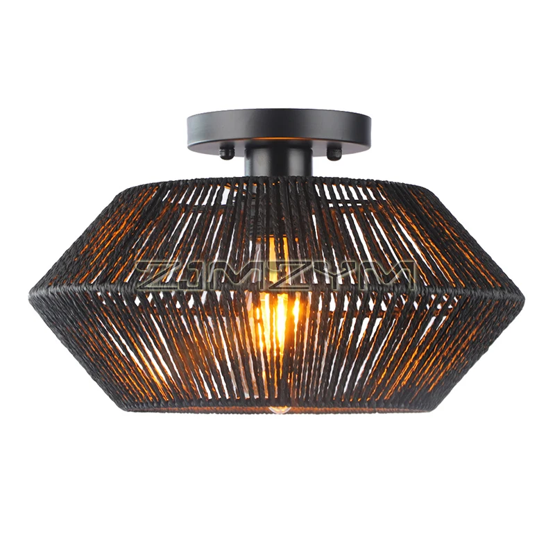 Imagem -05 - Handmade Rattan Flush Mount Luz de Teto Bambu Vime Luminária Farmhouse Luminárias para Corredor do Quarto e Corredor