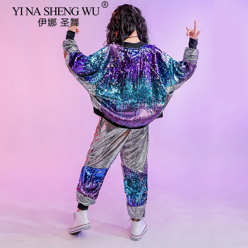 أزياء رقص شارع الجاز للأولاد والبنات الهيب هوب معطف مطرز سترة السراويل مجموعة أزياء طبل أداء المدرج عرض الملابس