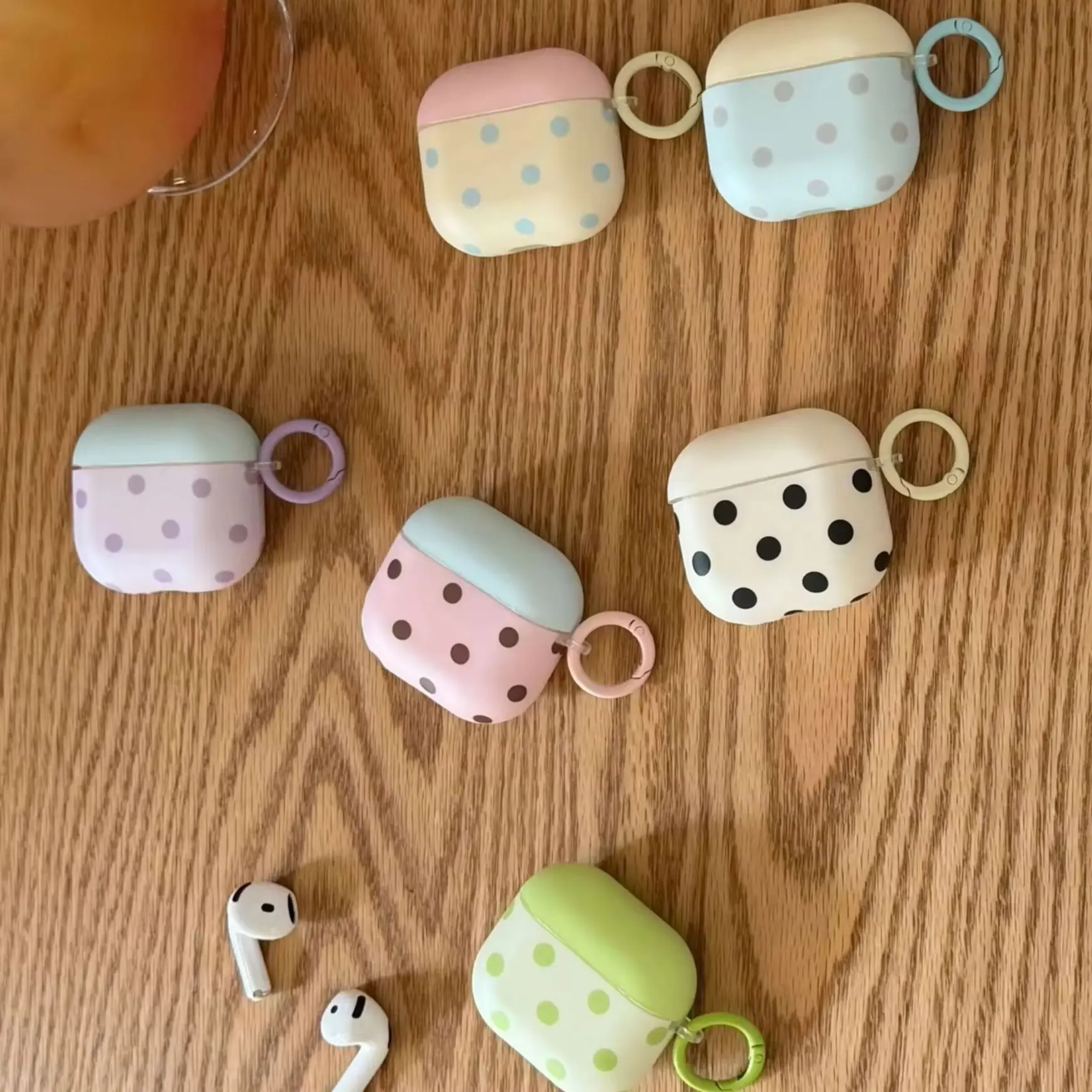 Fresh Pink Green Purple Beige Blue White Colorblock Polka Dots Pattern Matte Earphone Cover For AirPods 1 2 3 4 Pro Pro2 Pro3
