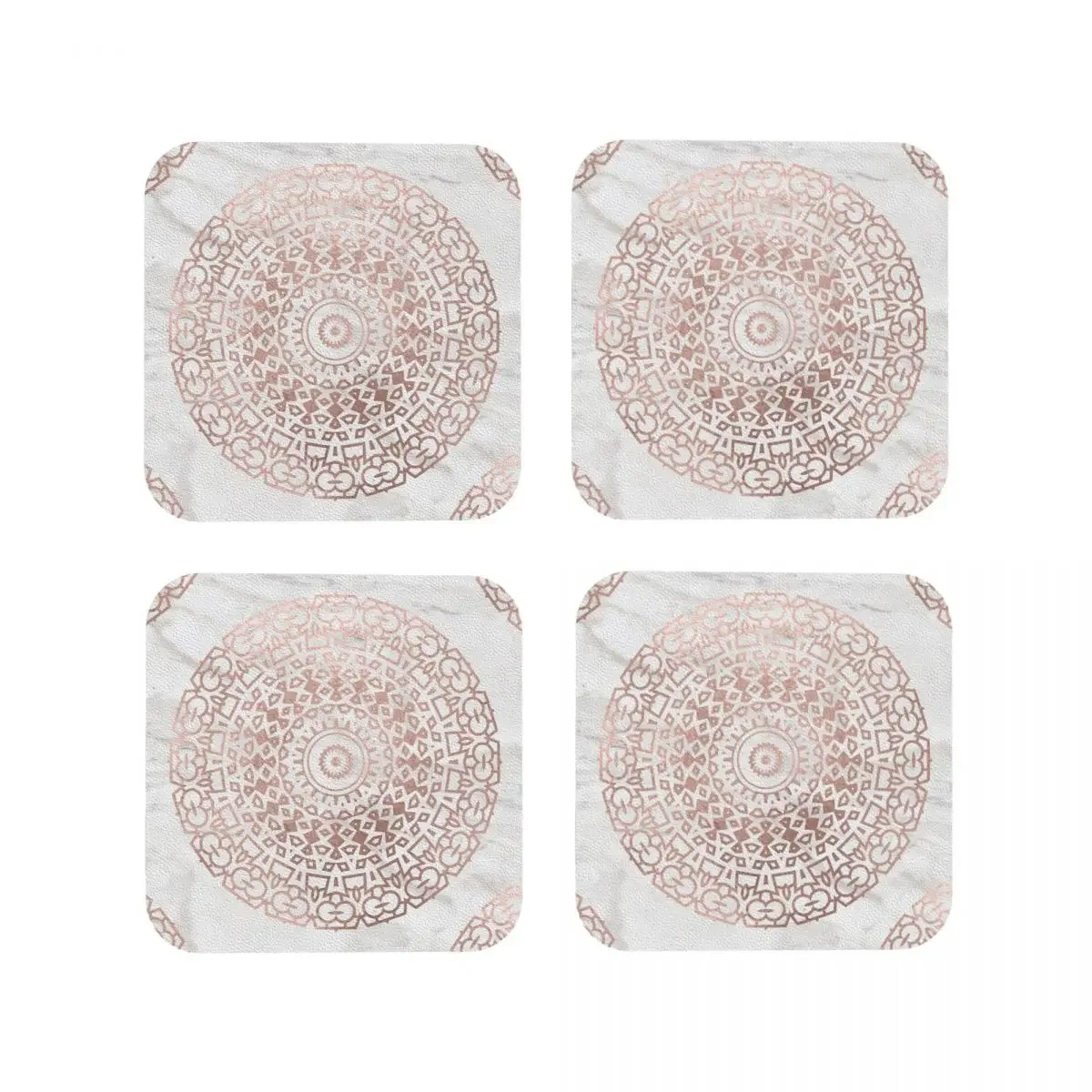 Marble Mandala - Beaded Rose Gold On White Coasters Coffee Mats Leather Placemats Mug Tableware Decoration & Accessories Pads