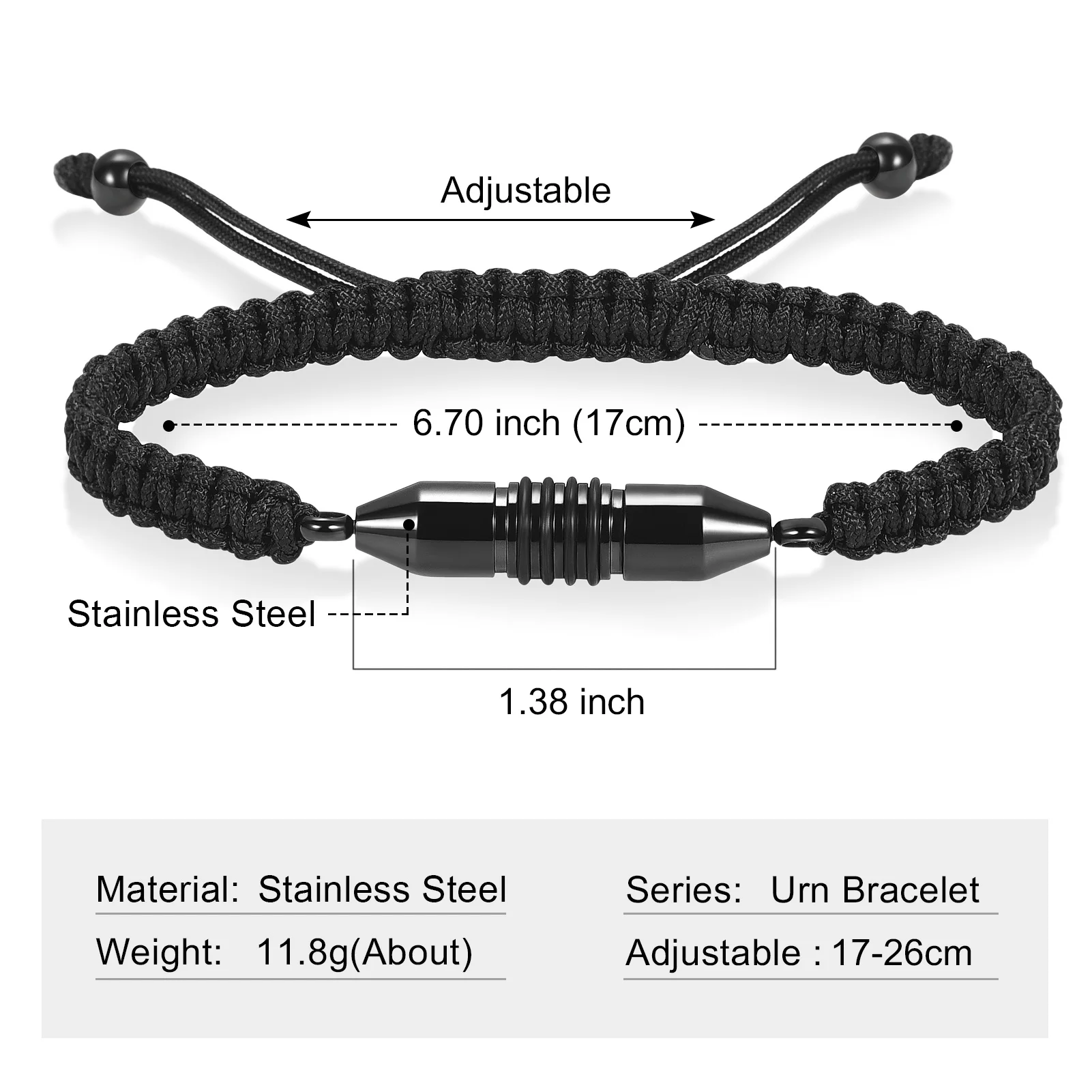 Keepsake Urn Bracelet For Ashes Holder Adjustable Braided Cremation Stainless Steel Memorial Keepsake Jewelry Gift for Men Women