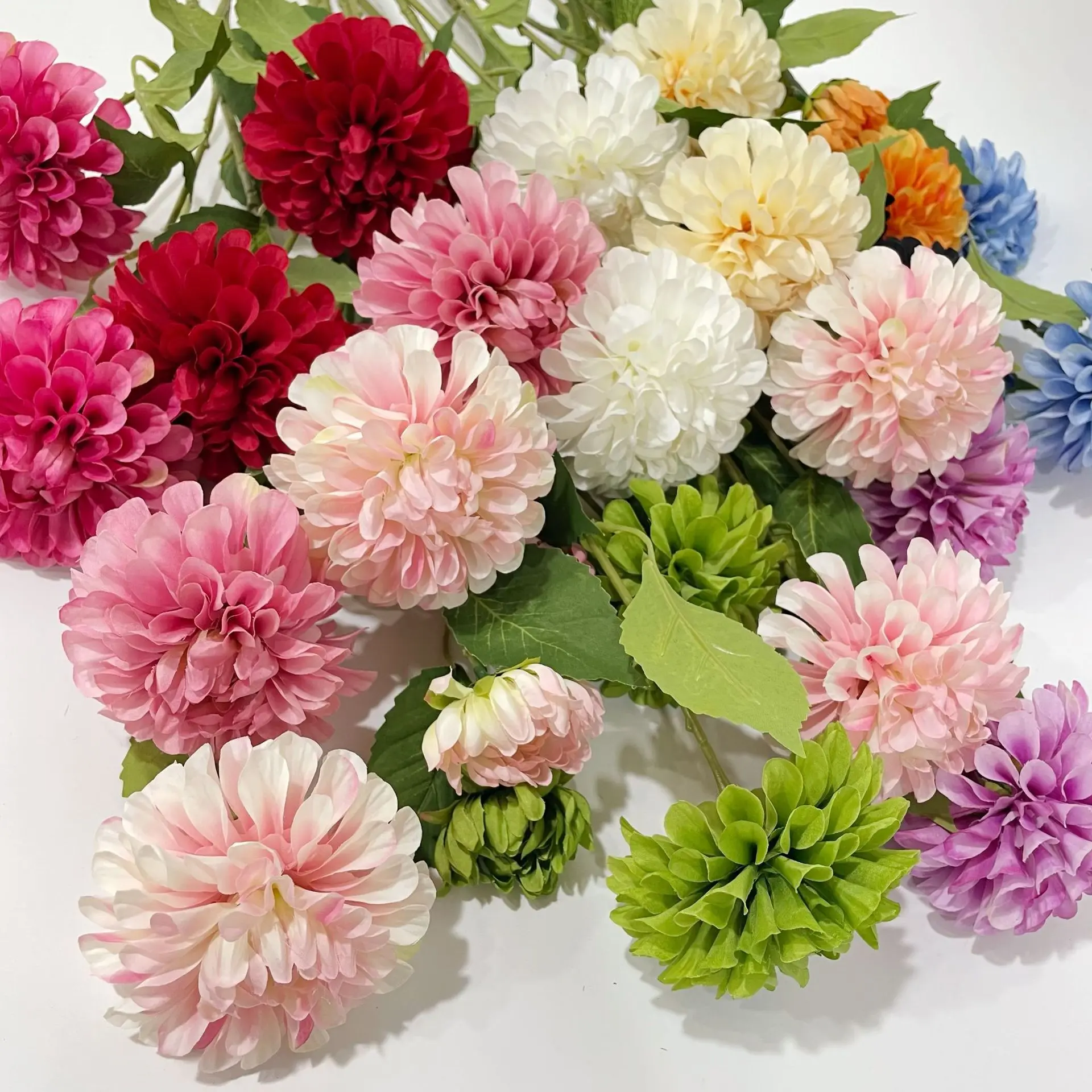 

5Pcs Faux 3head Dahlia Artificial Silk Flowers Diy Bridal Bouquet Wedding Decor Fake Flowers Home Decoration Party Table Floral