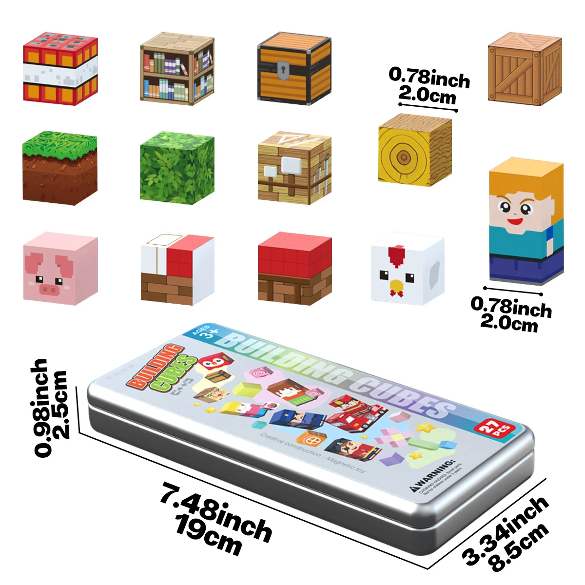 27pcs Iron Box Magnetic Block Set,Magnetic Tiles,Children's Puzzle Building Blocks Toy,Preschool Educational Building blocks Set