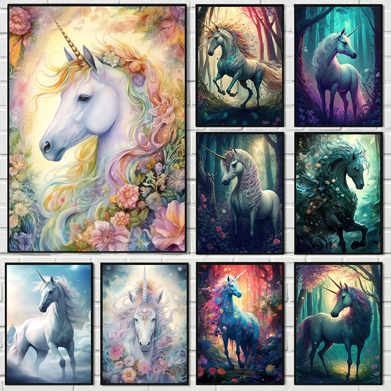 Unicorn Dream Poster Castle Forest Fantasy Unicorn Vintage Canvas Printing Wall Art Decoration Painting Home Room Decoration